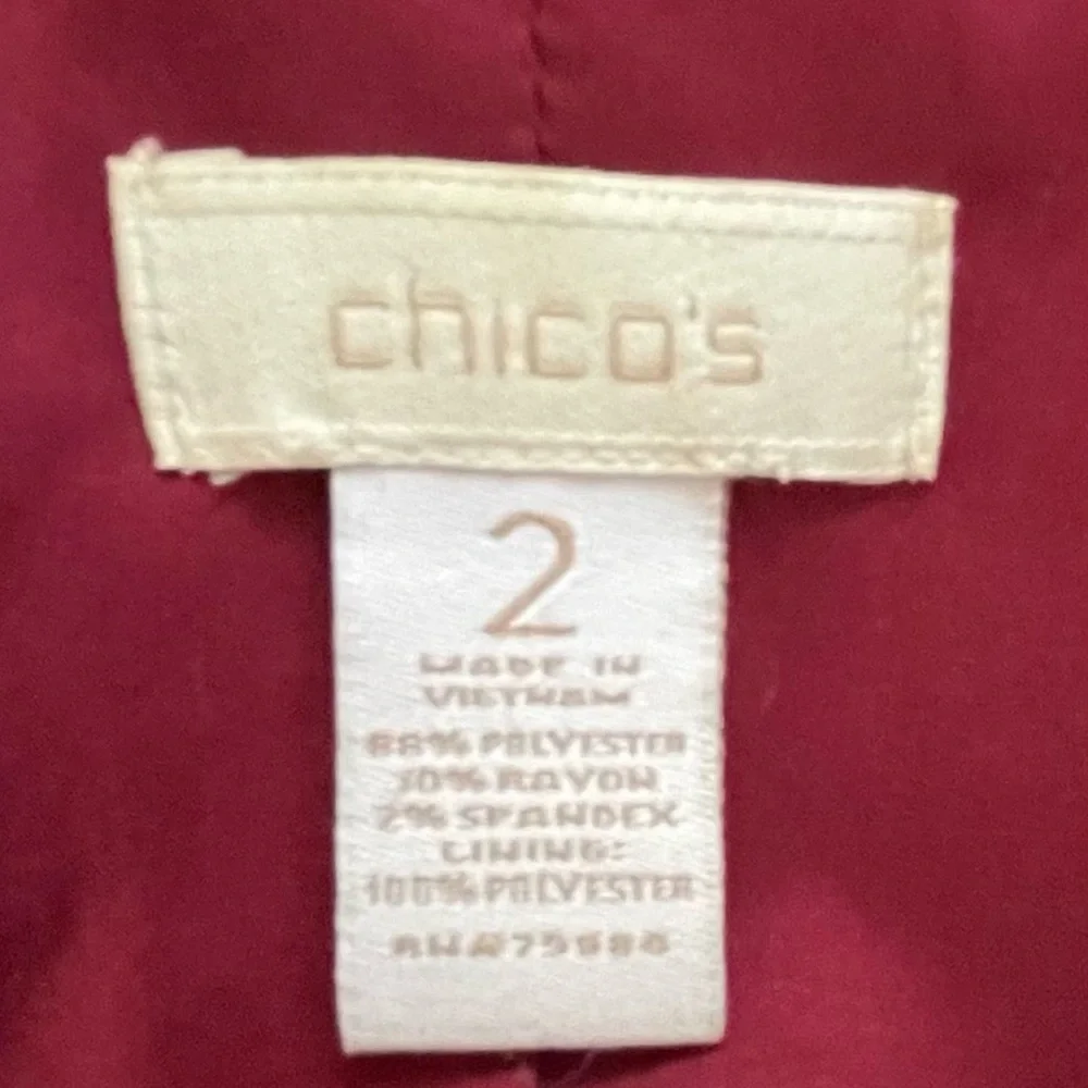 CHICO'S Women's Size 2 (L/12) Dark Red Blazer Jacket Hook Eye Closure Lined - Picture 8 of 9